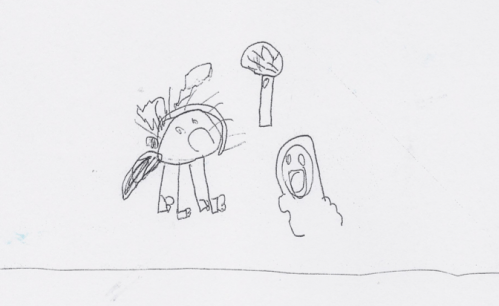 Morgan's drawing "Raine in Heaven with God and a hairbrush"